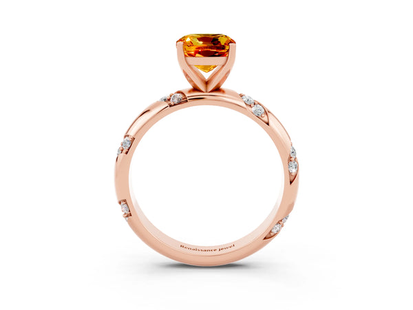 Rose gold Cushion Cut Citrine Solitaire Engagement Ring with Twisted Round  Accent Band and Prong Setting
