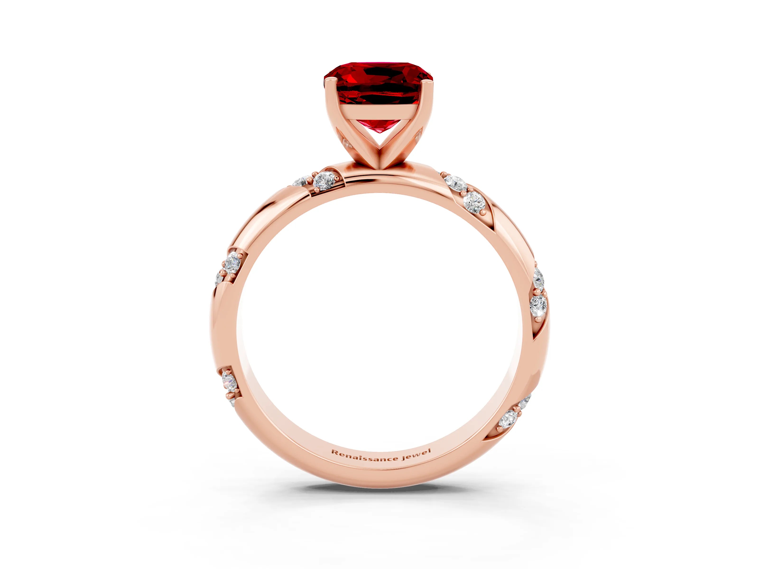 Rose gold Cushion Cut Solitaire Diamond Engagement Ring with Twisted Pave Band and Four-Prong Setting_3