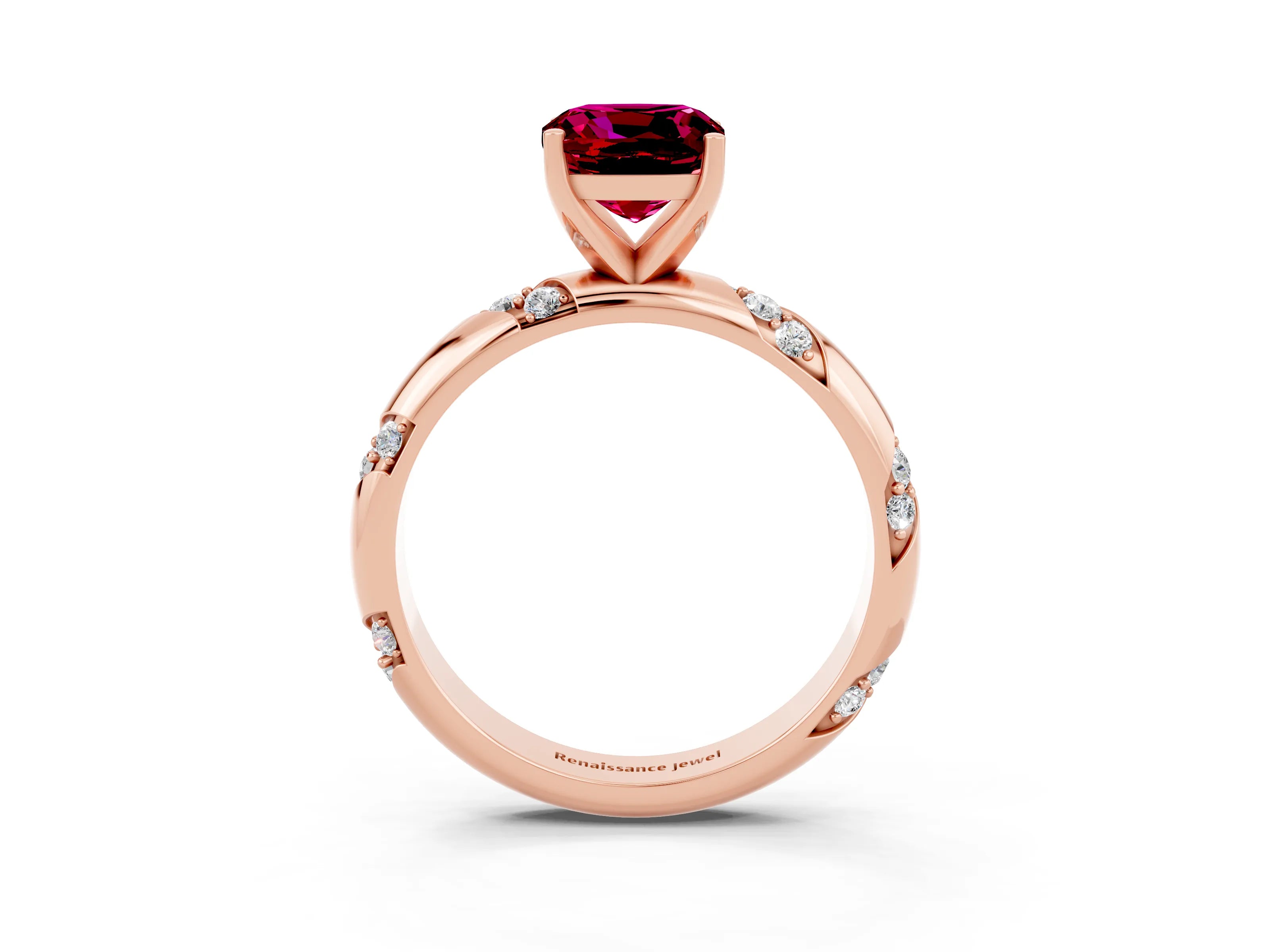 Rose gold Cushion Cut Solitaire Diamond Engagement Ring with Twisted Pave Band and Four-Prong Setting_3