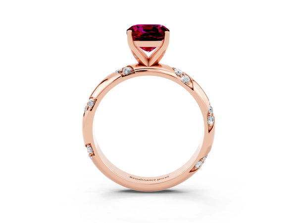 Rose gold Cushion Cut Garnet Solitaire Engagement Ring with Twisted Round  Accent Band and Prong Setting