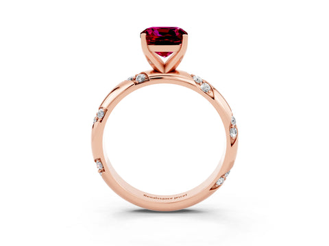 Rose gold Cushion Cut Solitaire Diamond Engagement Ring with Twisted Pave Band and Four-Prong Setting_3