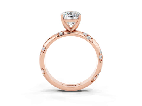 Rose gold Cushion Cut Solitaire Diamond Engagement Ring with Twisted Pave Band and Four-Prong Setting_3