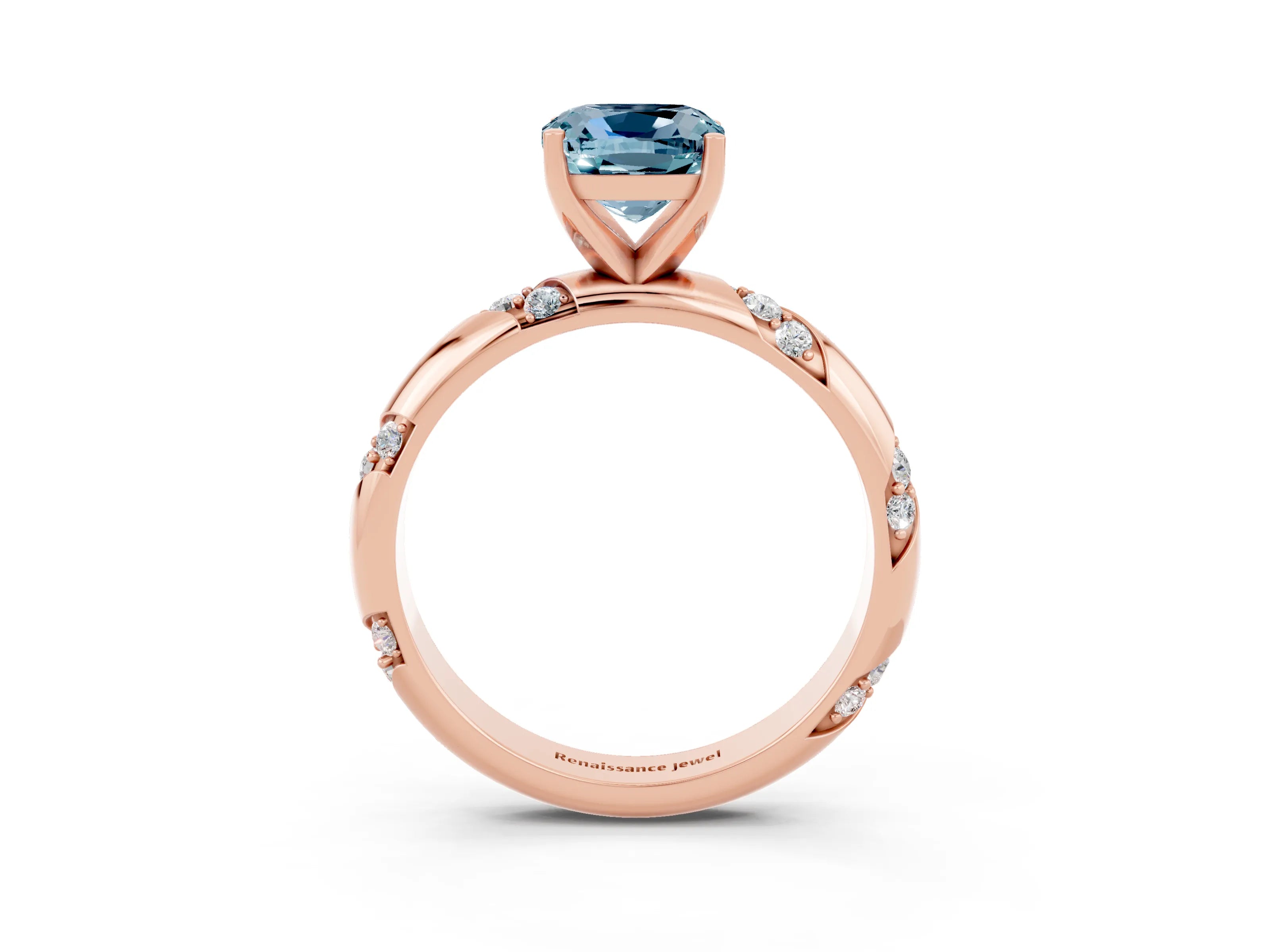 Rose gold Cushion Cut Solitaire Diamond Engagement Ring with Twisted Pave Band and Four-Prong Setting_3