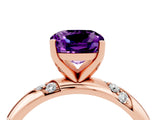 Rose gold Cushion Cut Solitaire Diamond Engagement Ring with Twisted Pave Band and Four-Prong Setting_4