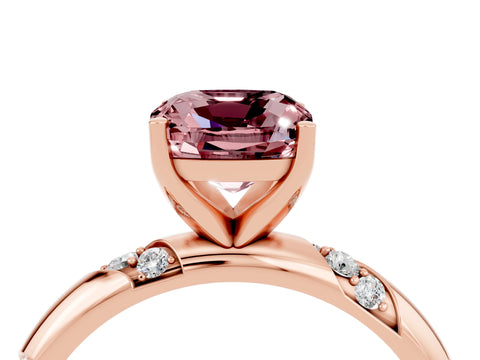 Rose gold Cushion Cut Solitaire Diamond Engagement Ring with Twisted Pave Band and Four-Prong Setting_4
