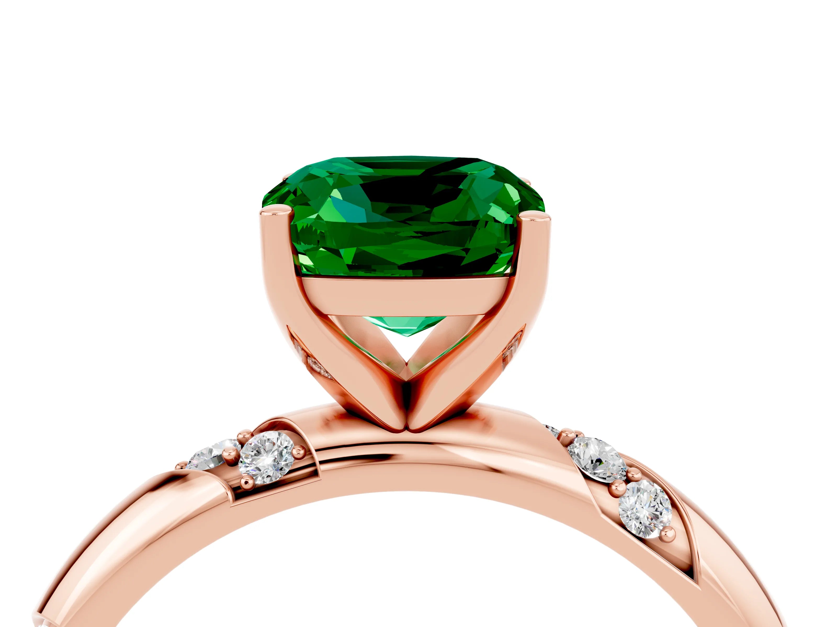 Rose gold Cushion Cut Solitaire Diamond Engagement Ring with Twisted Pave Band and Four-Prong Setting_4