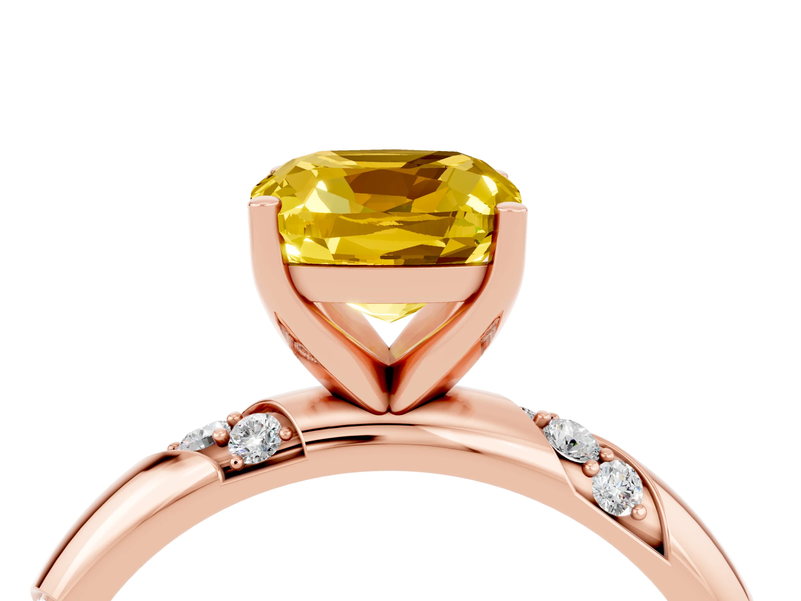 Rose gold Cushion Cut Solitaire Diamond Engagement Ring with Twisted Pave Band and Four-Prong Setting_4