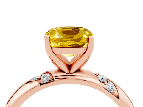 Rose gold Cushion Cut Solitaire Diamond Engagement Ring with Twisted Pave Band and Four-Prong Setting_4