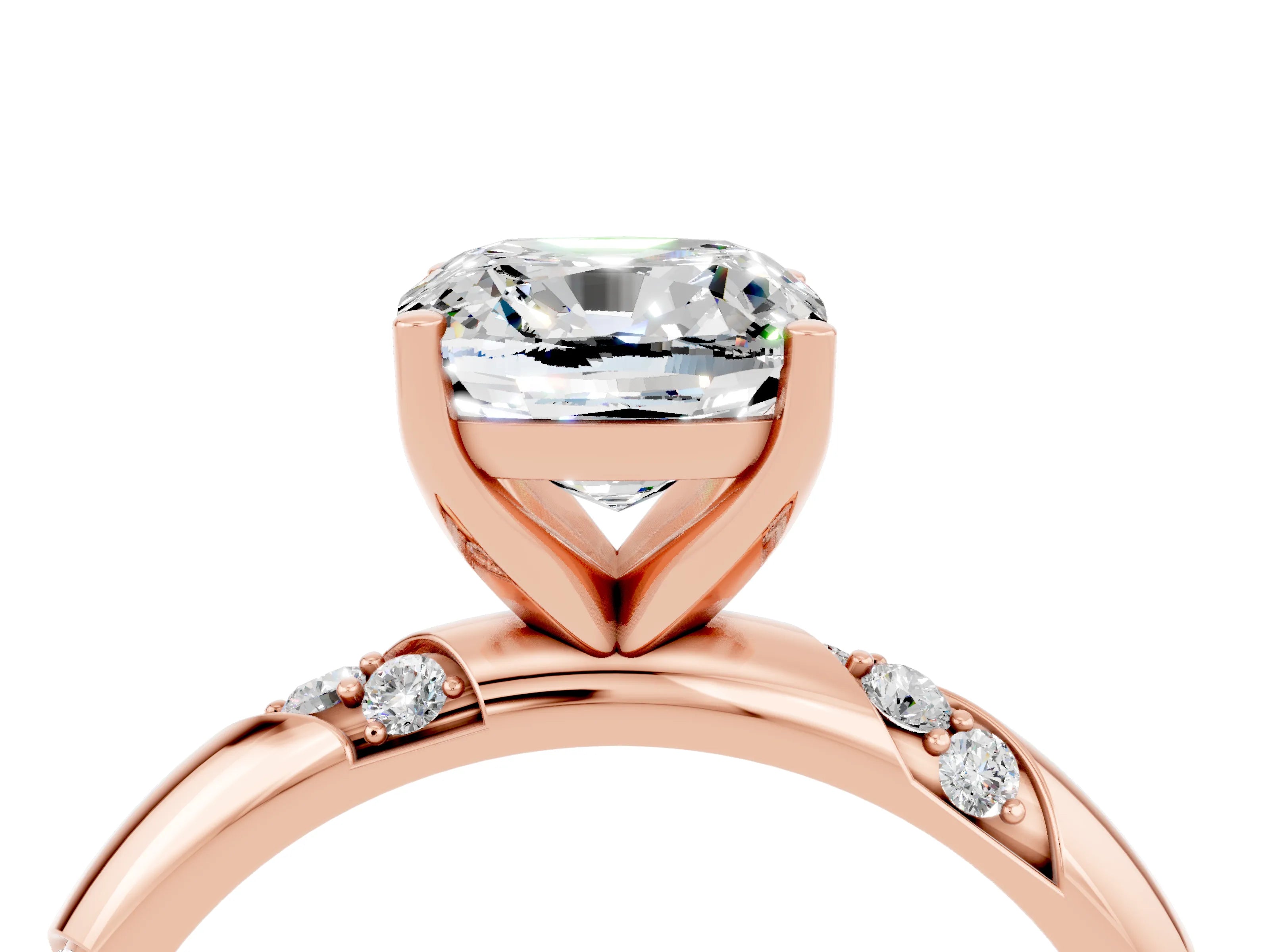 Rose gold Cushion Cut Solitaire Diamond Engagement Ring with Twisted Pave Band and Four-Prong Setting_4