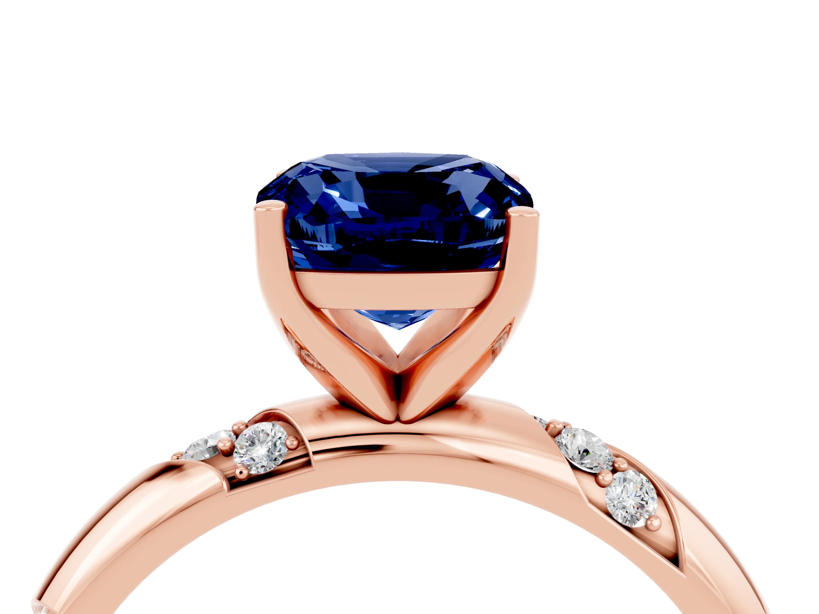 Rose gold Cushion Cut Solitaire Diamond Engagement Ring with Twisted Pave Band and Four-Prong Setting_4