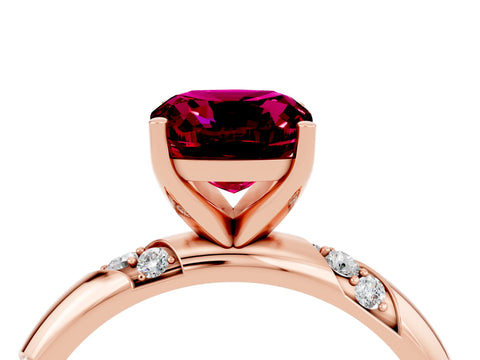 Rose gold Cushion Cut Solitaire Diamond Engagement Ring with Twisted Pave Band and Four-Prong Setting_4