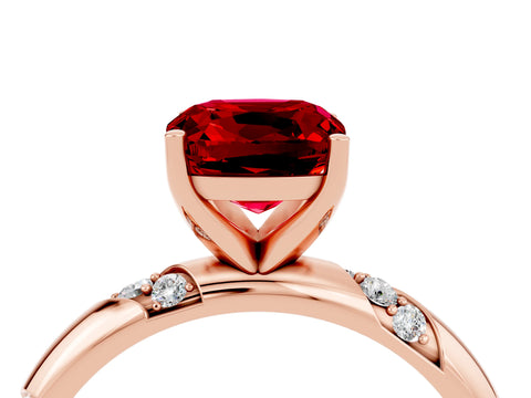 Rose gold Cushion Cut Solitaire Diamond Engagement Ring with Twisted Pave Band and Four-Prong Setting_4