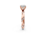 Rose gold Cushion Cut Solitaire Diamond Engagement Ring with Twisted Pave Band and Four-Prong Setting_5