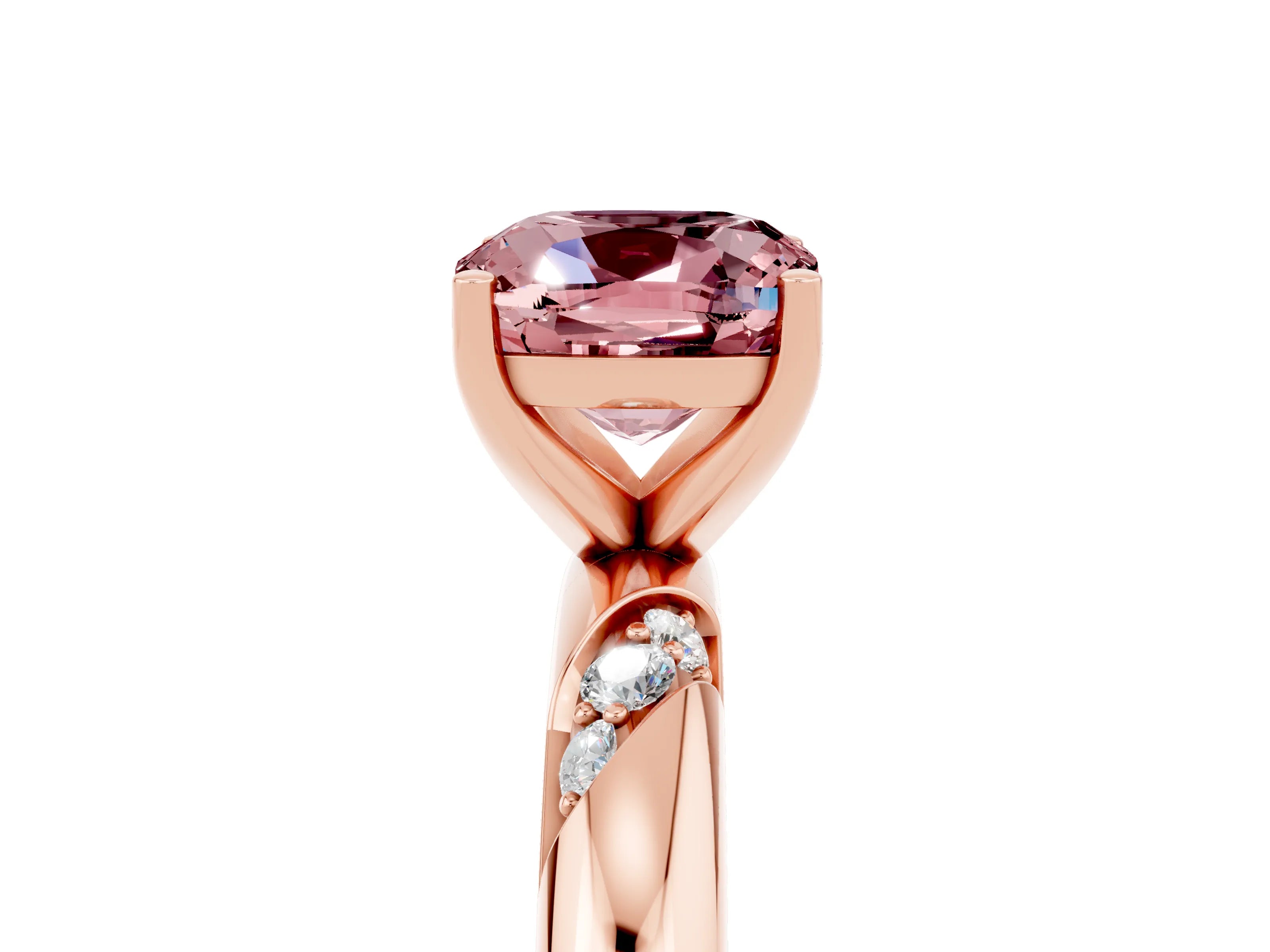 Rose gold Cushion Cut Solitaire Diamond Engagement Ring with Twisted Pave Band and Four-Prong Setting_5
