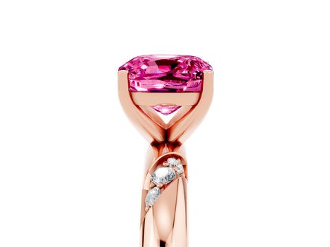 Rose gold Cushion Cut Solitaire Diamond Engagement Ring with Twisted Pave Band and Four-Prong Setting_5