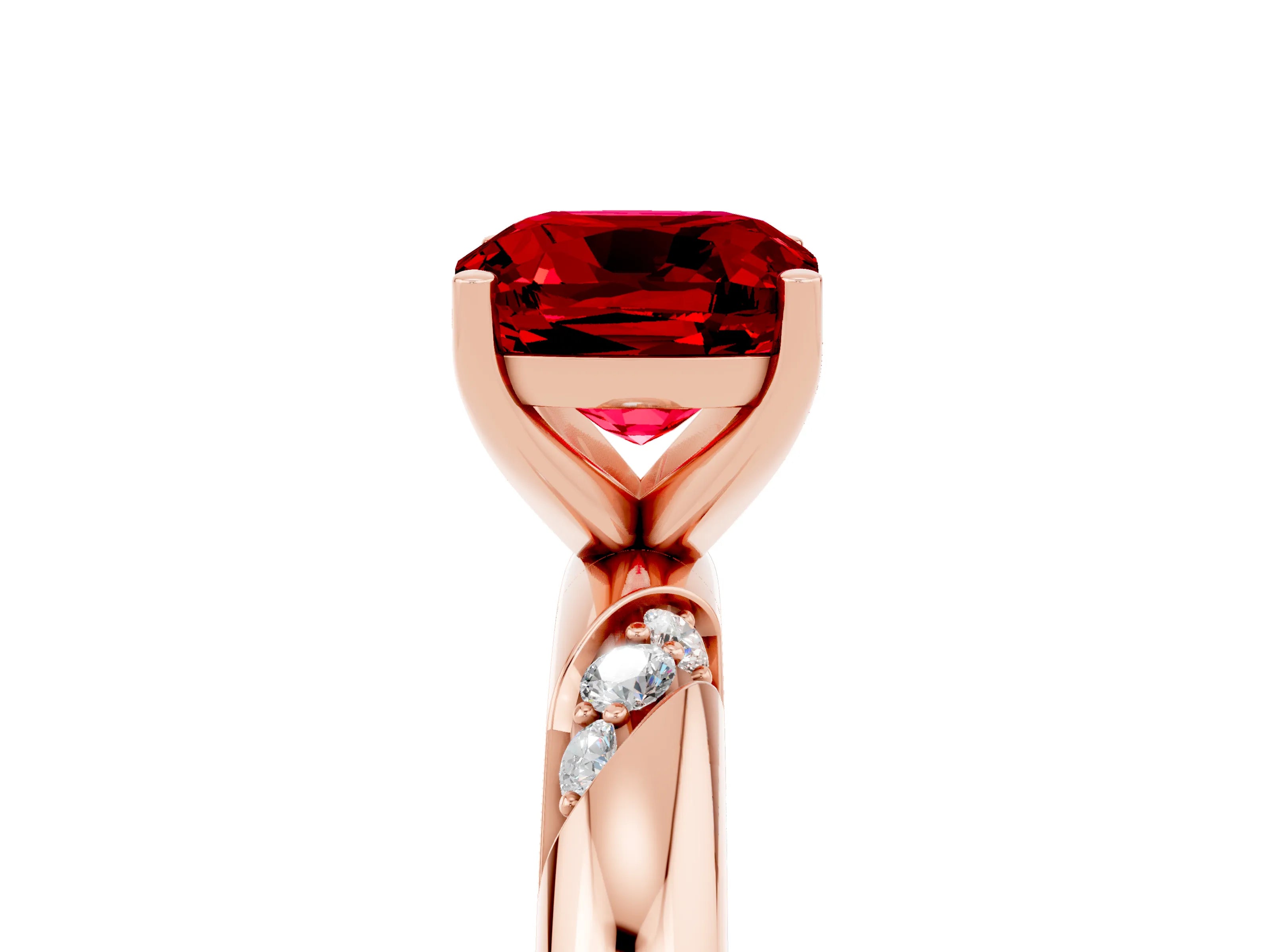 Rose gold Cushion Cut Solitaire Diamond Engagement Ring with Twisted Pave Band and Four-Prong Setting_5