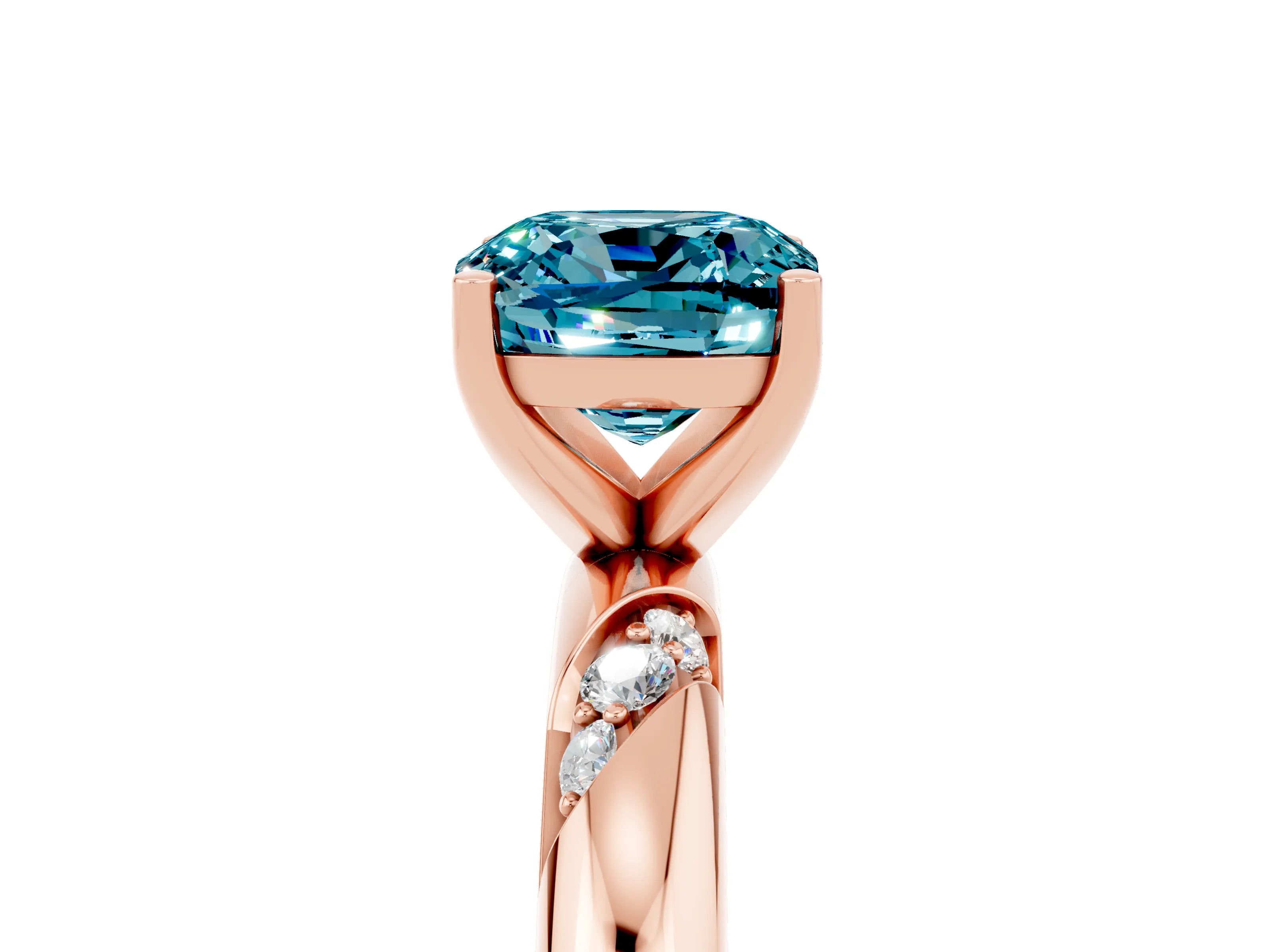Rose gold Cushion Cut Solitaire Diamond Engagement Ring with Twisted Pave Band and Four-Prong Setting_5