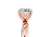 Rose gold Cushion Cut Solitaire Diamond Engagement Ring with Twisted Pave Band and Four-Prong Setting_5