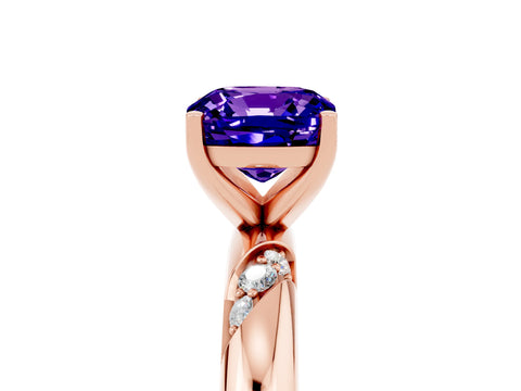 Rose gold Cushion Cut Solitaire Diamond Engagement Ring with Twisted Pave Band and Four-Prong Setting_5