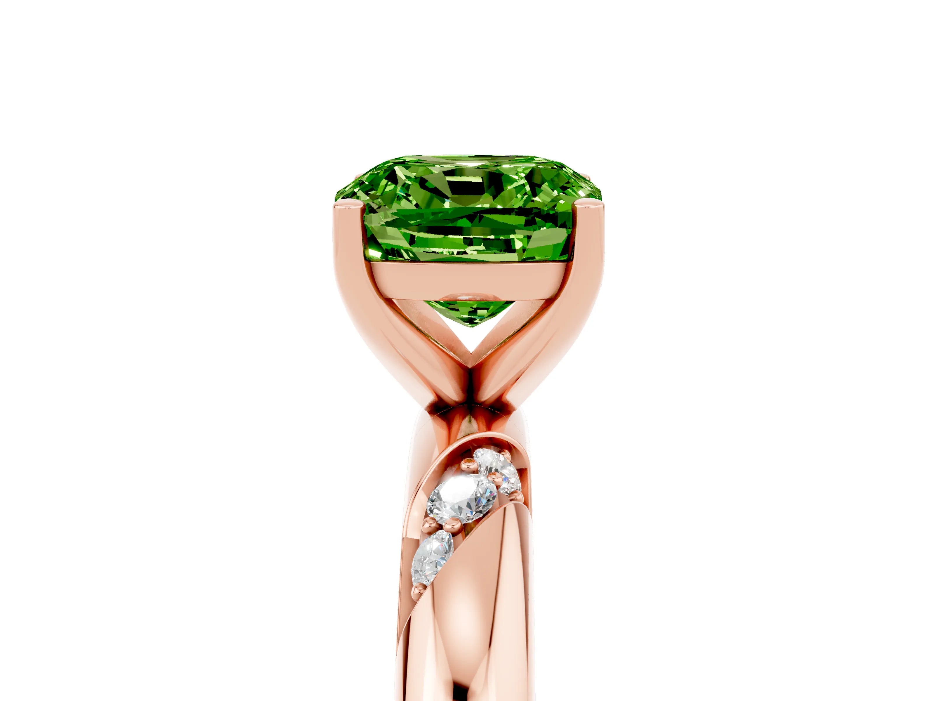 Rose gold Cushion Cut Solitaire Diamond Engagement Ring with Twisted Pave Band and Four-Prong Setting_5