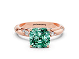 Rose gold Cushion Cut Solitaire Diamond Engagement Ring with Twisted Pave Band and Four-Prong Setting
