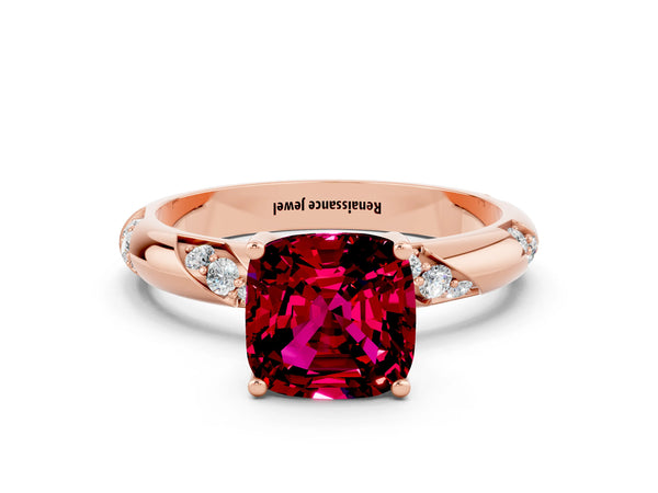 Rose gold Cushion Cut Garnet Solitaire Engagement Ring with Twisted Round  Accent Band and Prong Setting