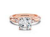 Rose gold Cushion Cut Solitaire Diamond Engagement Ring with Twisted Pave Band and Four-Prong Setting