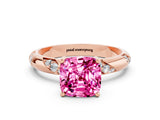 Rose gold Cushion Cut Solitaire Diamond Engagement Ring with Twisted Pave Band and Four-Prong Setting