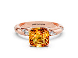 Rose gold Cushion Cut Solitaire Diamond Engagement Ring with Twisted Pave Band and Four-Prong Setting
