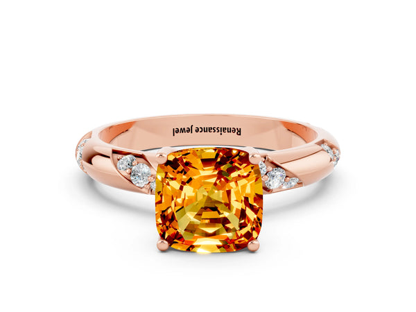 Rose gold Cushion Cut Citrine Solitaire Engagement Ring with Twisted Round  Accent Band and Prong Setting