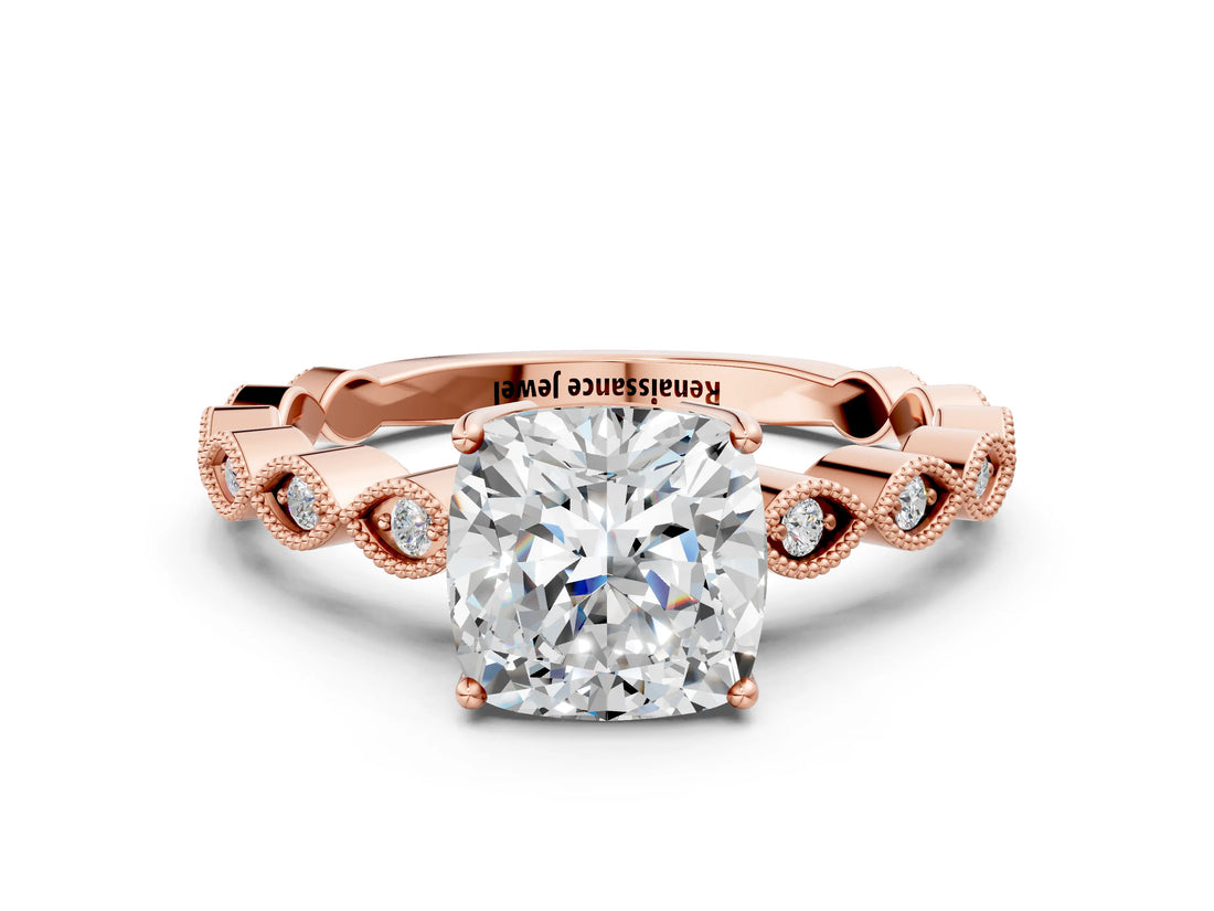 Rose gold Cushion Cut Solitaire Diamond Ring with Infinity Twist Band and Four-Prong Setting_25