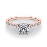 Rose gold Cushion Cut Solitaire Diamond Ring with Pave Band and Four-Prong Setting 1