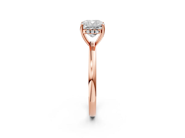 Rose gold Cushion Cut Solitaire Diamond Ring with Prong Setting and Plain Band
