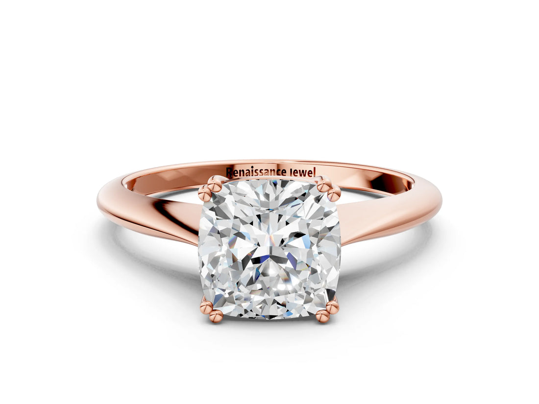 Rose gold Cushion Cut Solitaire Diamond Ring with Six-Prong Setting and Classic Band_12