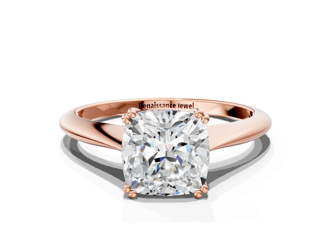 Rose gold Cushion Cut Solitaire Diamond Ring with Six-Prong Setting and Classic Band_3