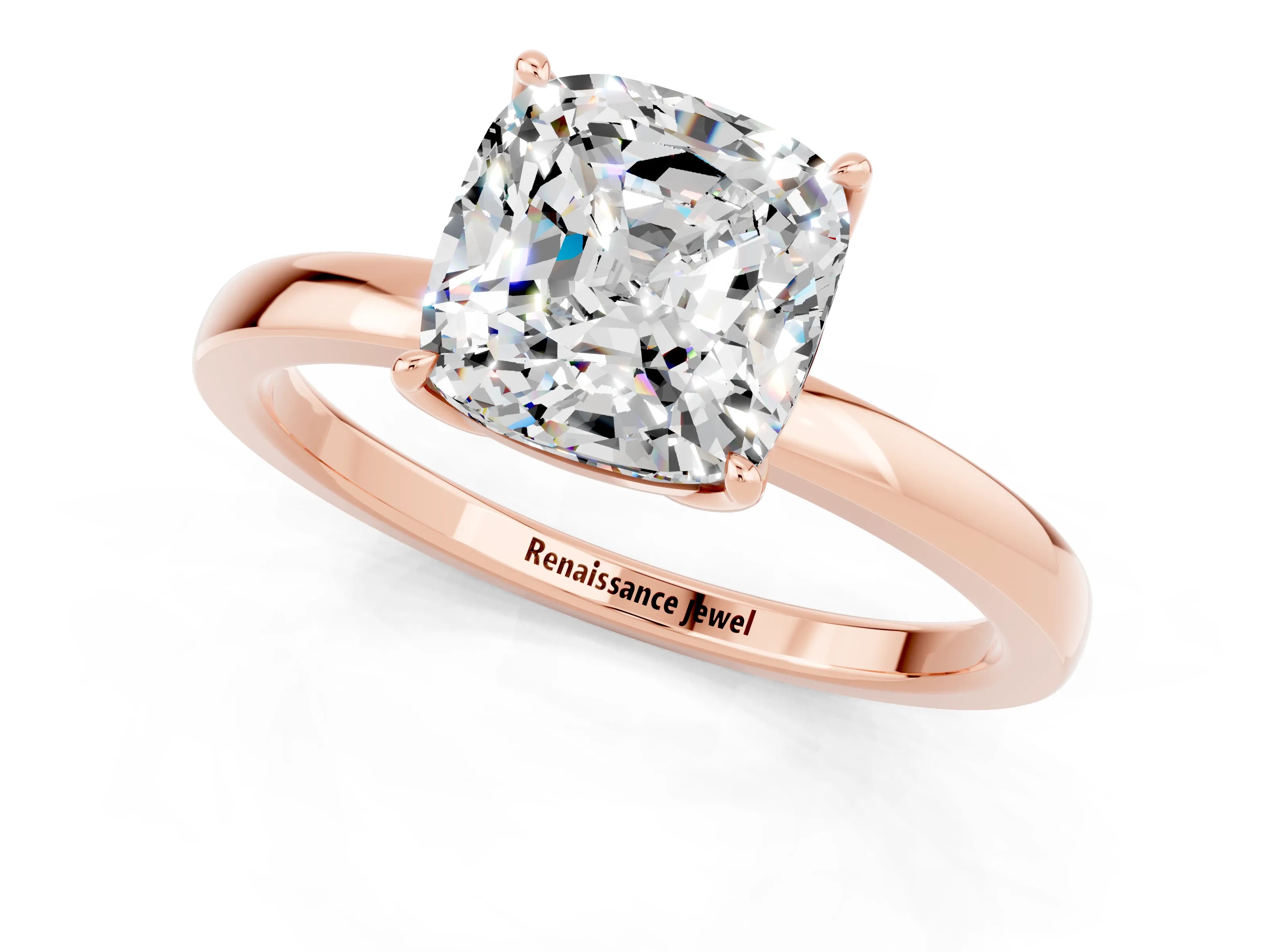 Rose gold Cushion Cut Solitaire Diamond Ring with Thin Band and Four-Prong Setting_1