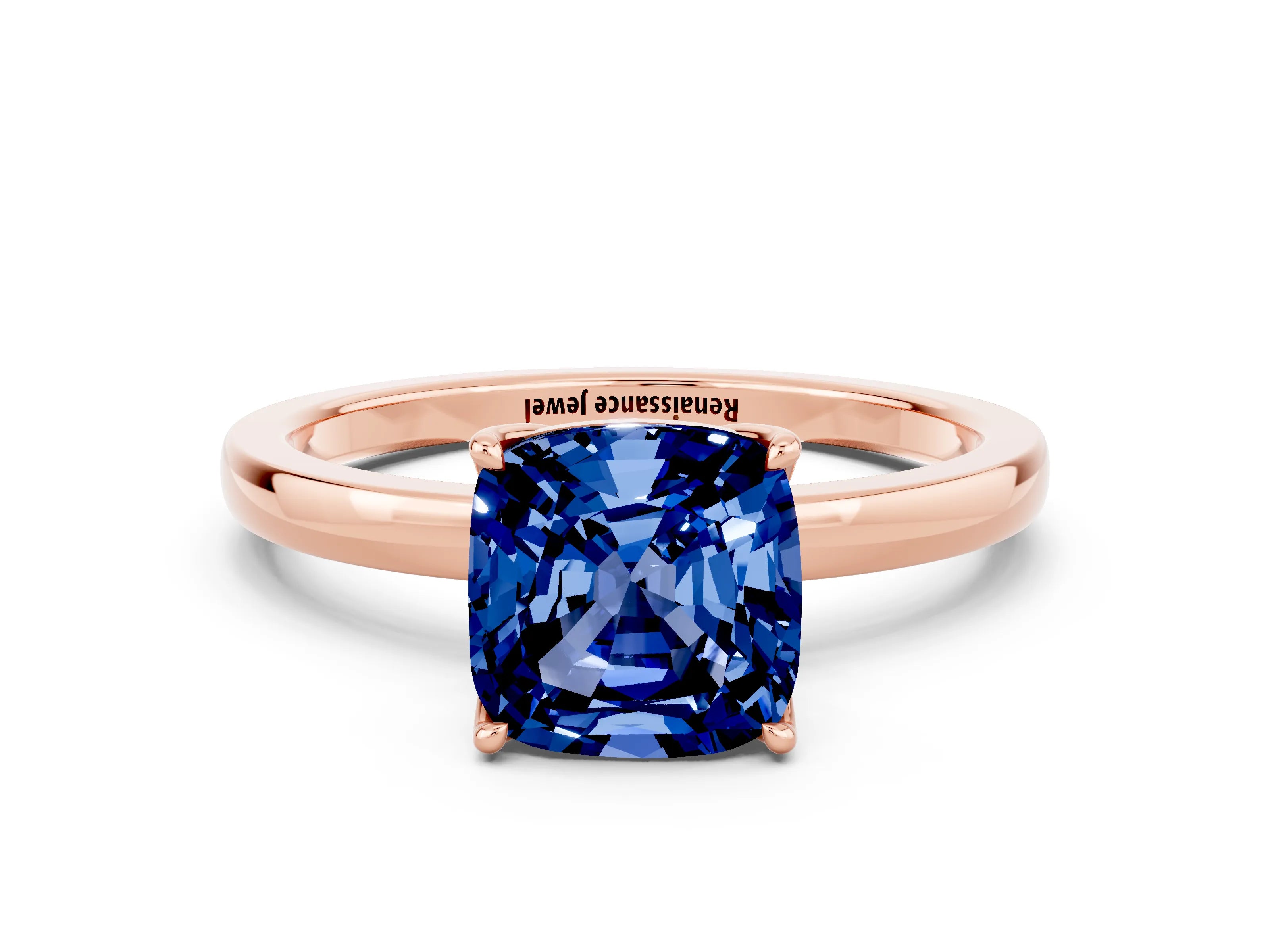 Rose gold Cushion Cut Solitaire Diamond Ring with Thin Band and Four-Prong Setting