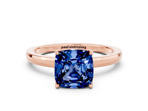 Rose gold Cushion Cut Solitaire Diamond Ring with Thin Band and Four-Prong Setting