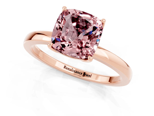 Rose gold Cushion Cut Solitaire Diamond Ring with Thin Band and Four-Prong Setting