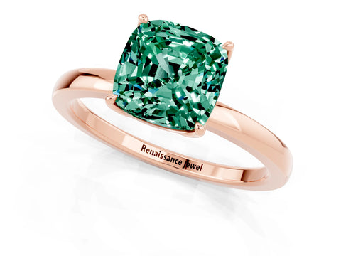 Rose gold Cushion Cut Solitaire Diamond Ring with Thin Band and Four-Prong Setting_1