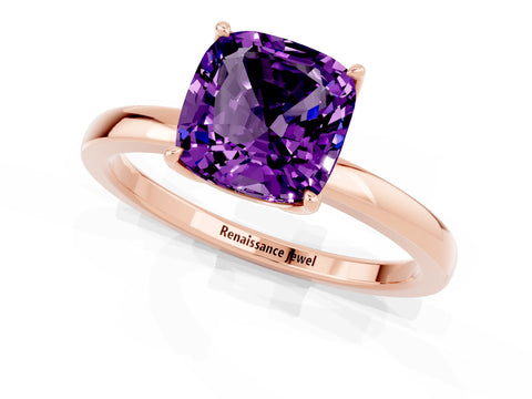 Rose gold Cushion Cut Solitaire Diamond Ring with Thin Band and Four-Prong Setting_1