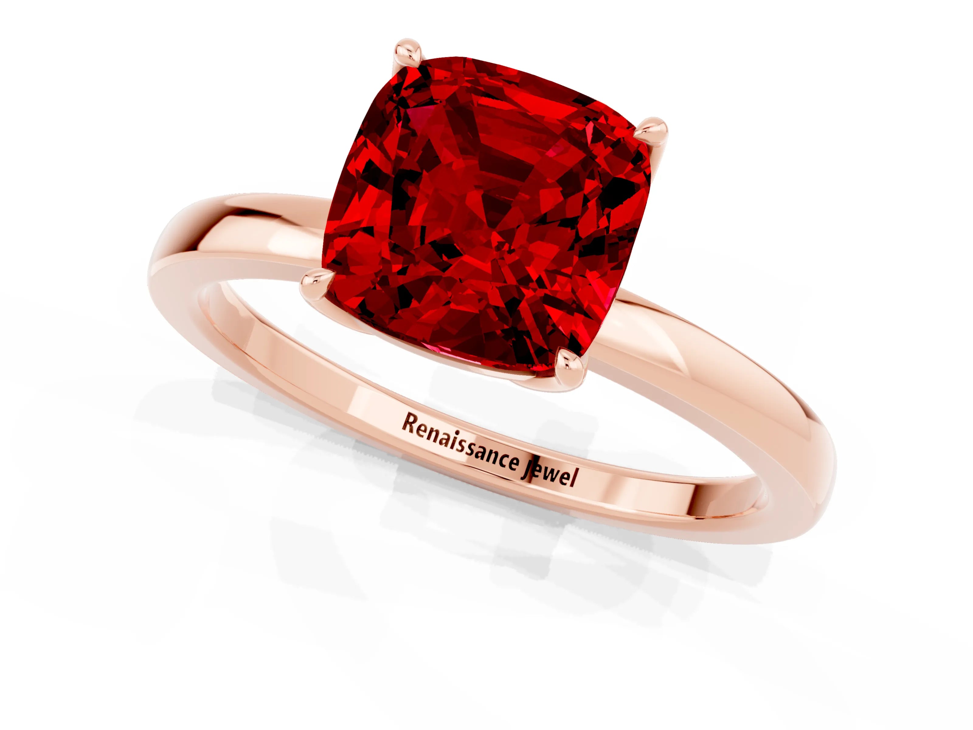 Rose gold Cushion Cut Solitaire Diamond Ring with Thin Band and Four-Prong Setting_1