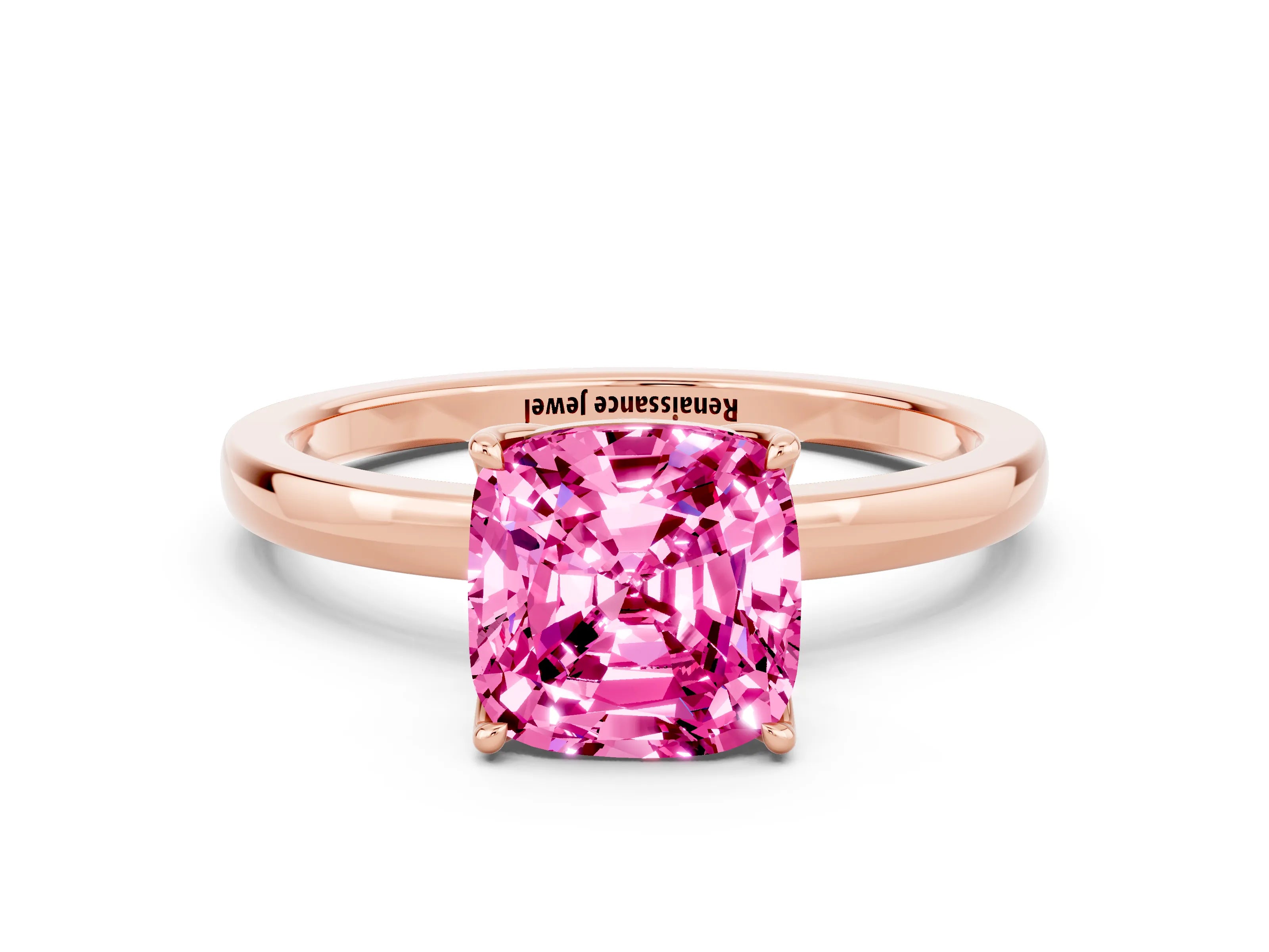 Rose gold Cushion Cut Solitaire Diamond Ring with Thin Band and Four-Prong Setting