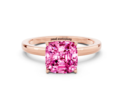 Rose gold Cushion Cut Solitaire Diamond Ring with Thin Band and Four-Prong Setting