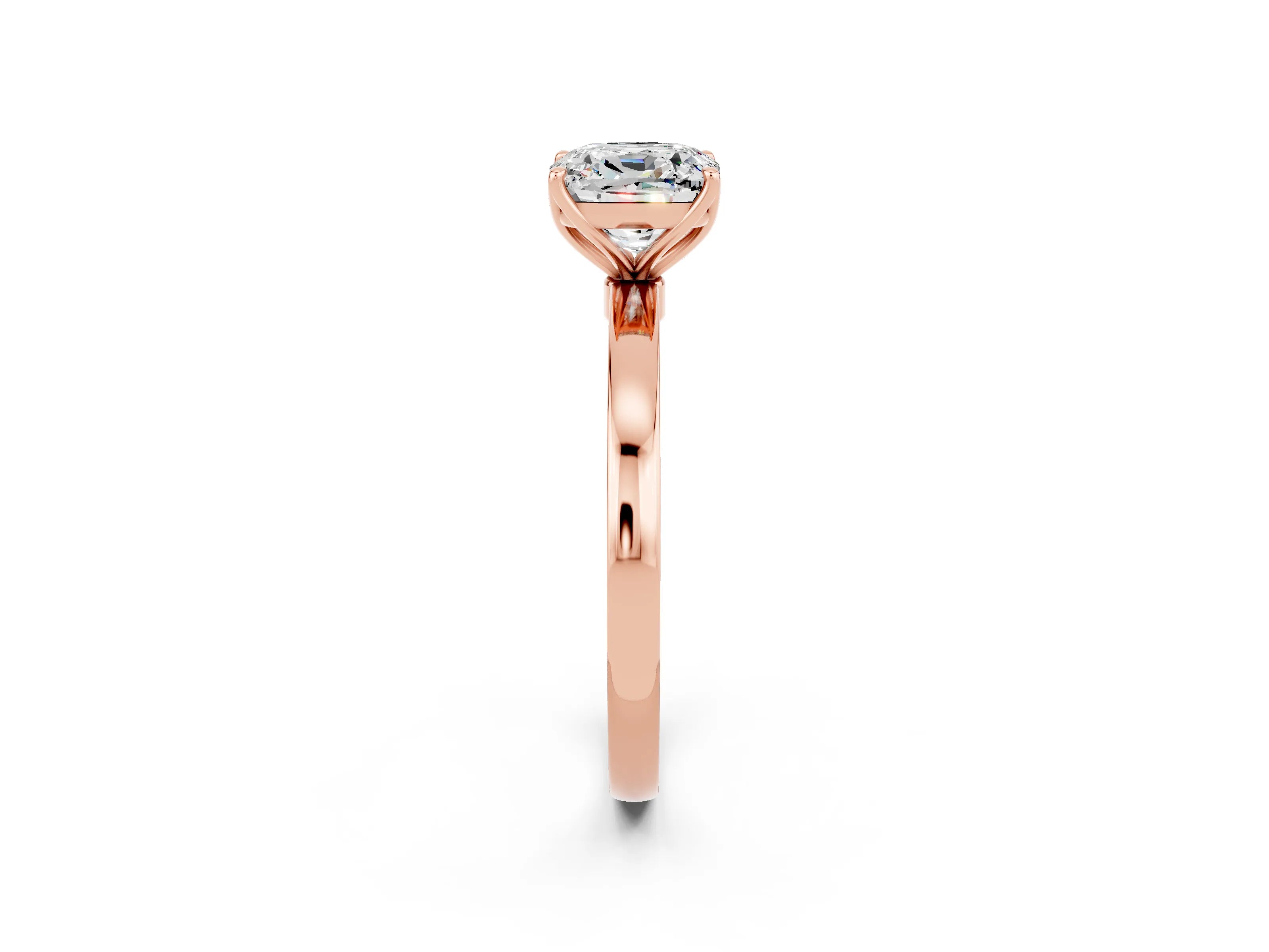 Rose gold Cushion Cut Solitaire Diamond Ring with Thin Band and Four-Prong Setting_2