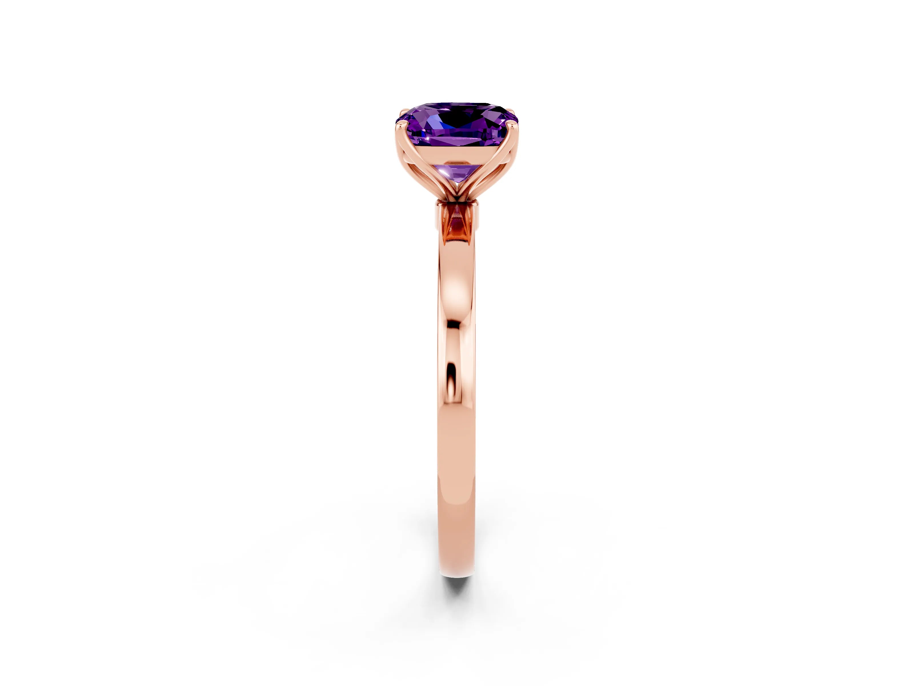 Rose gold Cushion Cut Solitaire Diamond Ring with Thin Band and Four-Prong Setting_2