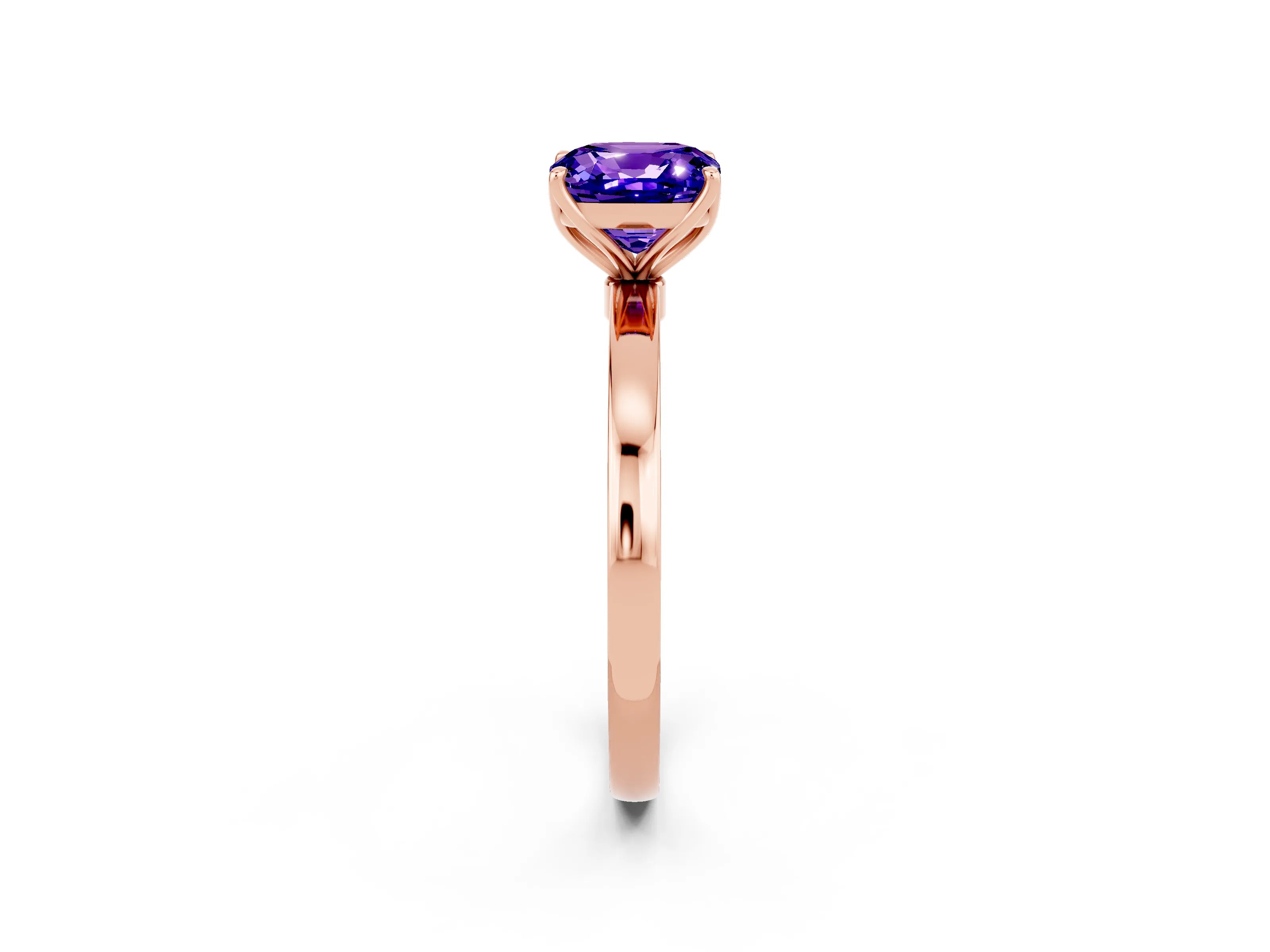 Rose gold Cushion Cut Solitaire Diamond Ring with Thin Band and Four-Prong Setting_2