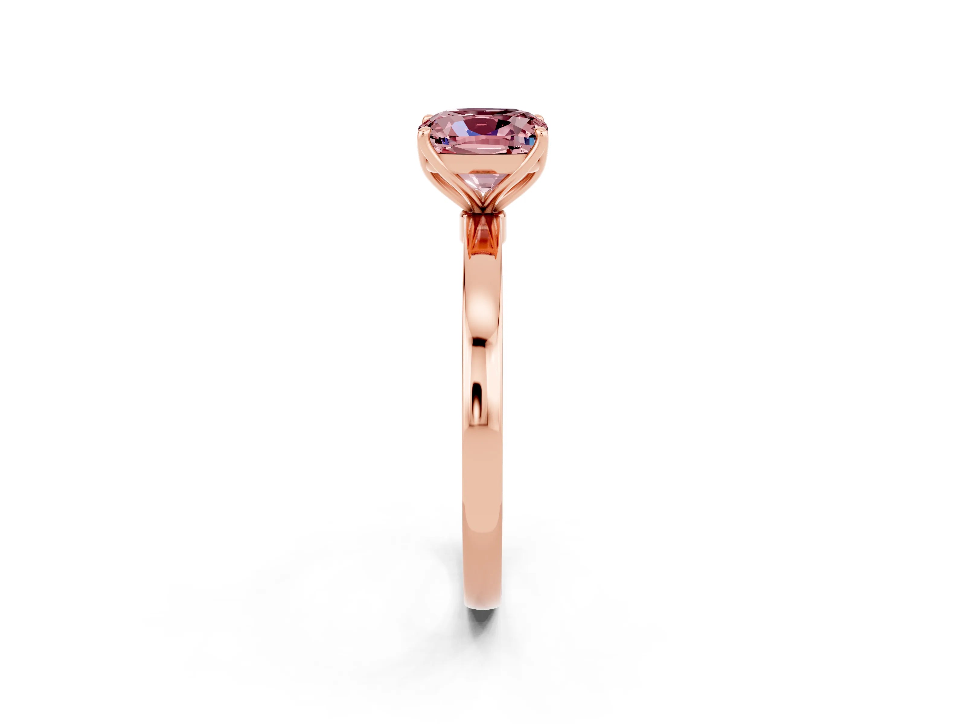 Rose gold Cushion Cut Solitaire Diamond Ring with Thin Band and Four-Prong Setting_2
