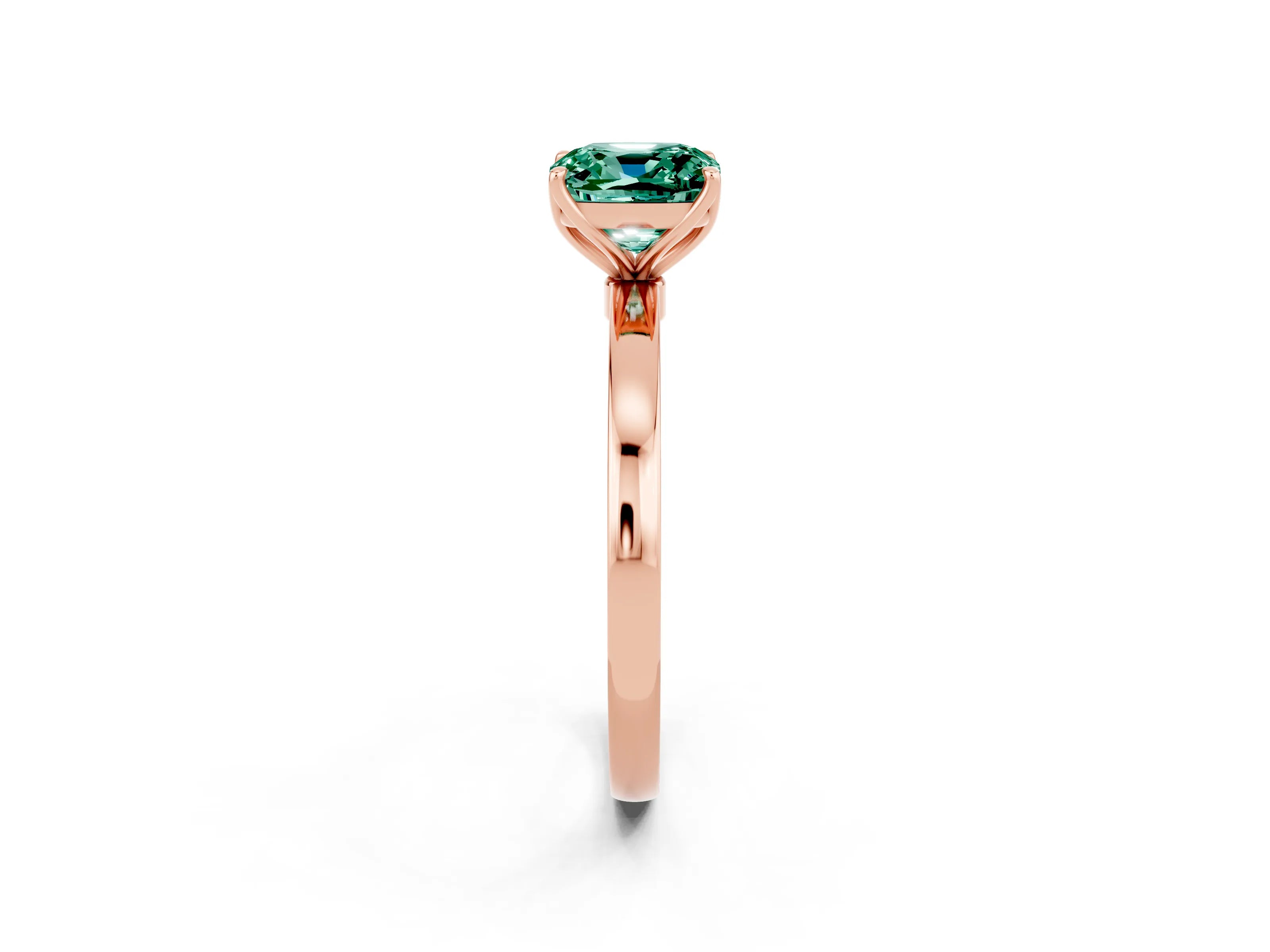 Rose gold Cushion Cut Solitaire Diamond Ring with Thin Band and Four-Prong Setting_2