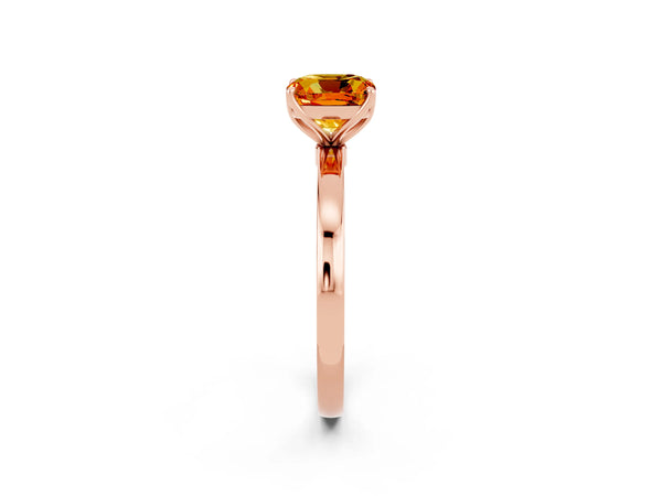 Rose gold Cushion Cut Citrine Solitaire Ring with Thin Band and Prong Setting